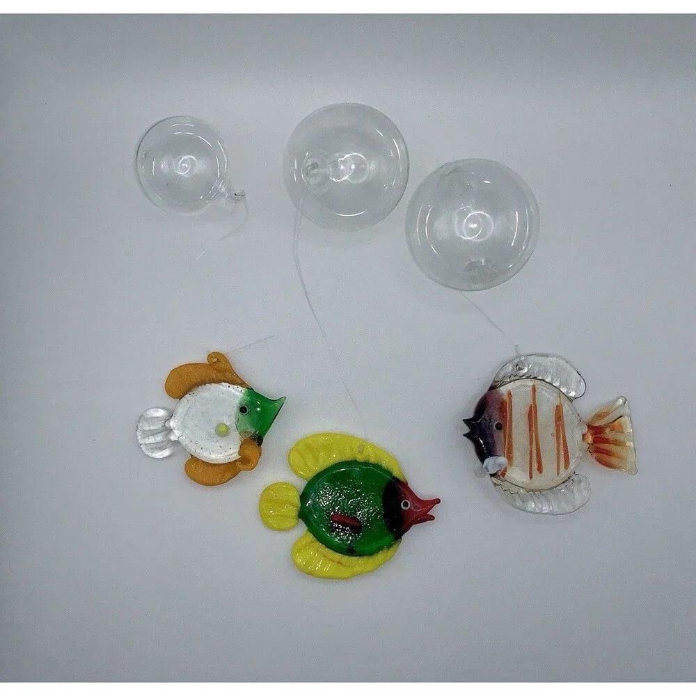 Lot of 3 LS Arts Blown Glass Floating Fish w Bubble Tropical Tank Aquarium Decor